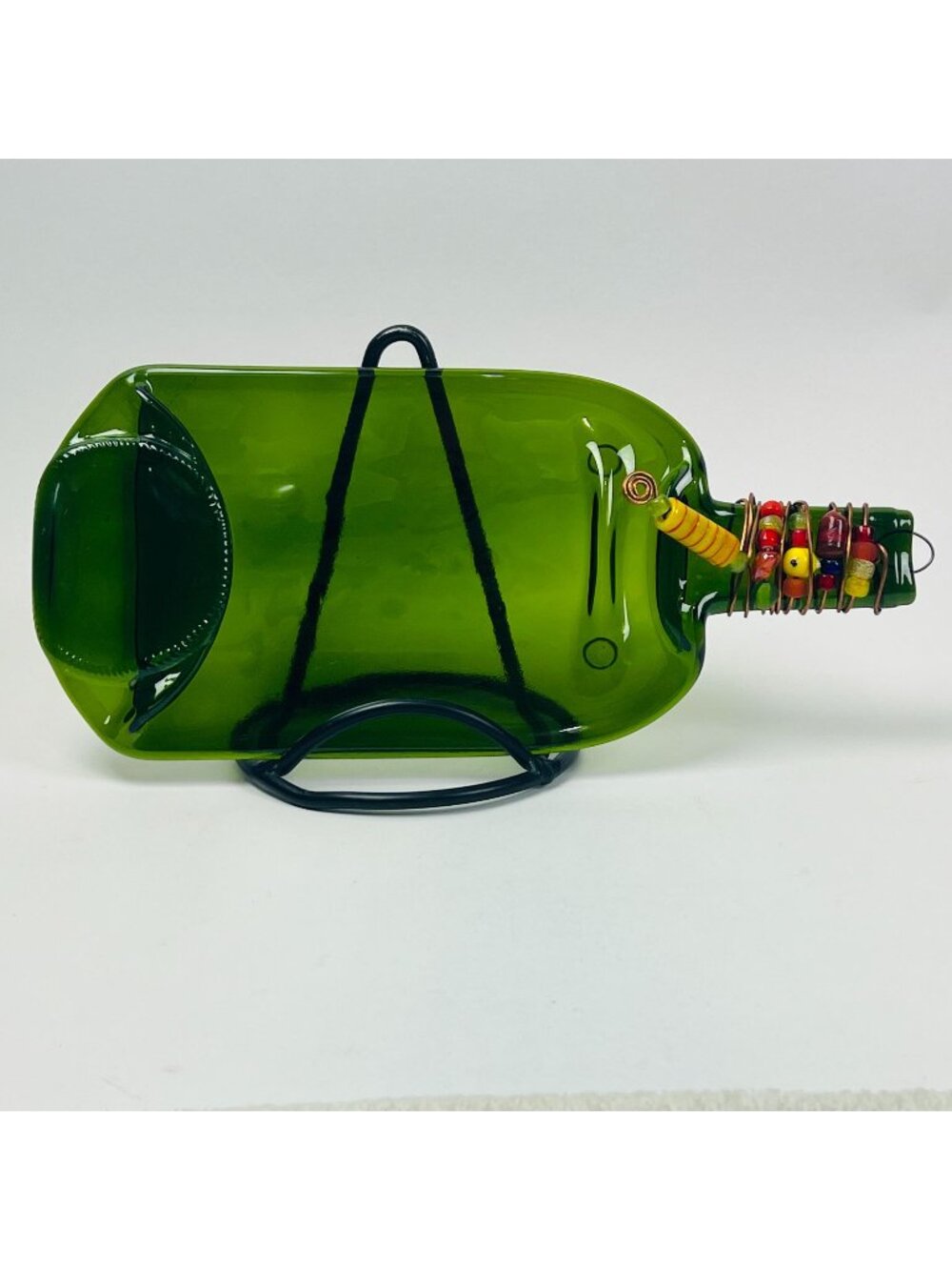 Melted Green Wine Bottle Spoon Rest Spoon Holder Trivet Farmhouse Kitchen with B